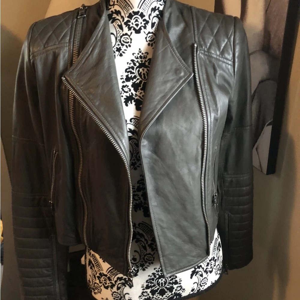 Alice + Olivia Dark Gray 100% Lamb Leather Jacket